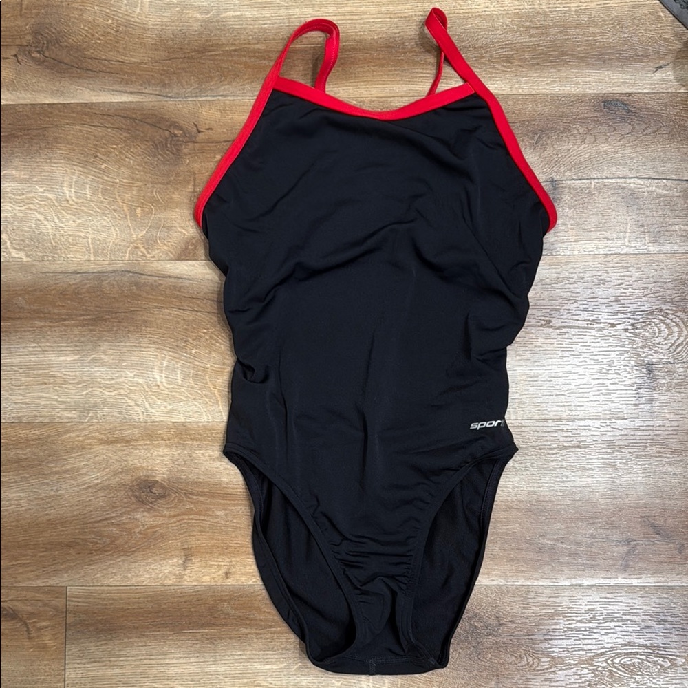 Black Sporti Swimsuit with Red Trim